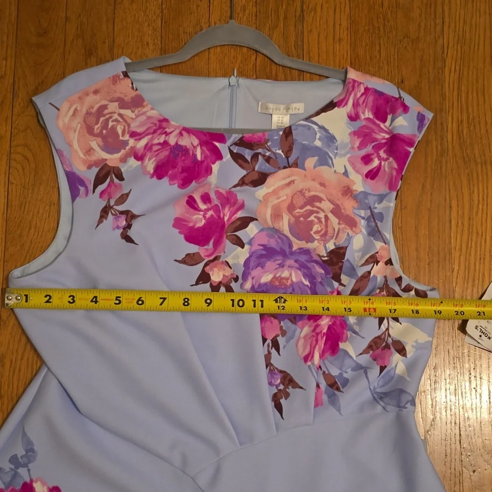 LONDON TIMES BRAND WOMEN'S BLUE AND PINK PLUS FLORAL SLEEVELESS DRESS SIZE 16 - Picture 11 of 17